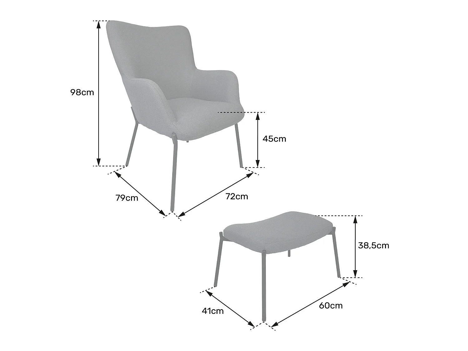 Fauteuil en tissu boucle vert kaki avec repose-pieds EIRA - HAPPY GARDEN