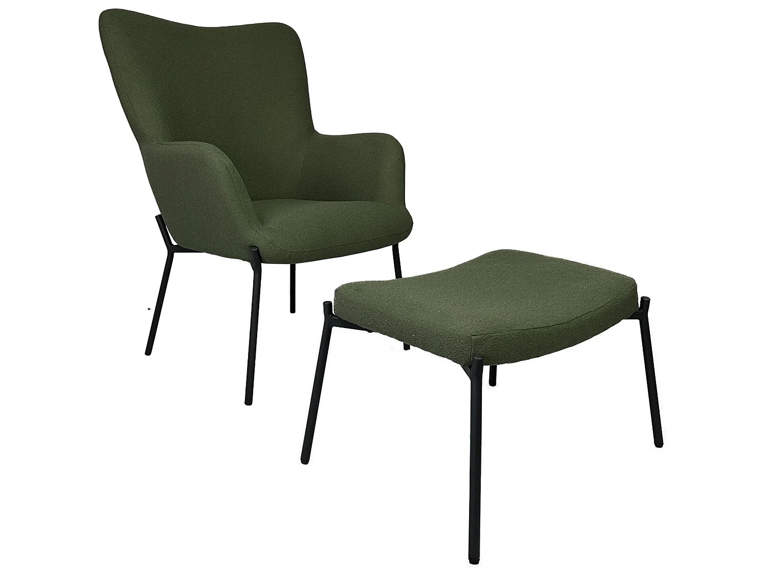 Fauteuil en tissu boucle vert kaki avec repose-pieds EIRA - HAPPY GARDEN