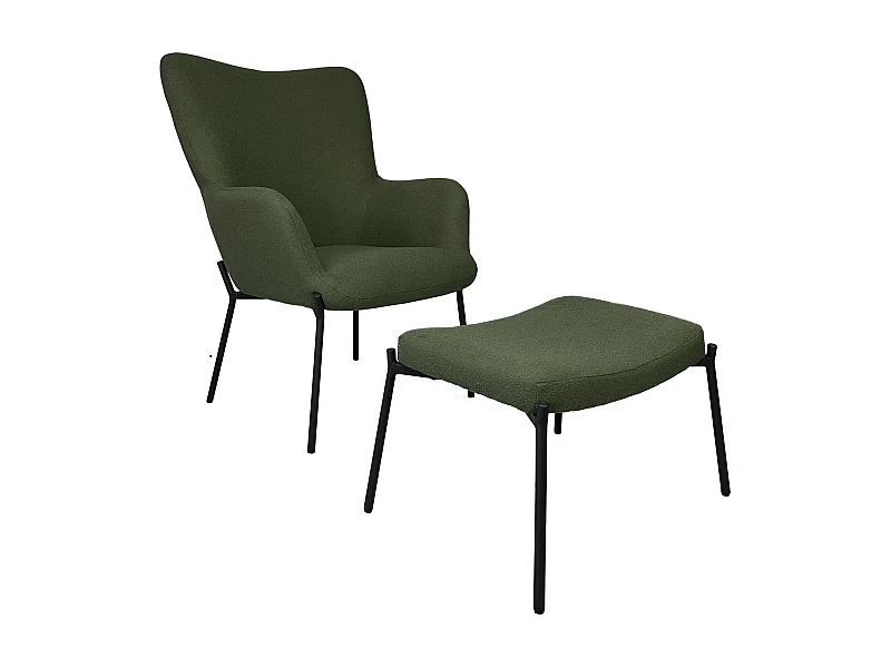 Fauteuil en tissu boucle vert kaki avec repose-pieds EIRA - HAPPY GARDEN
