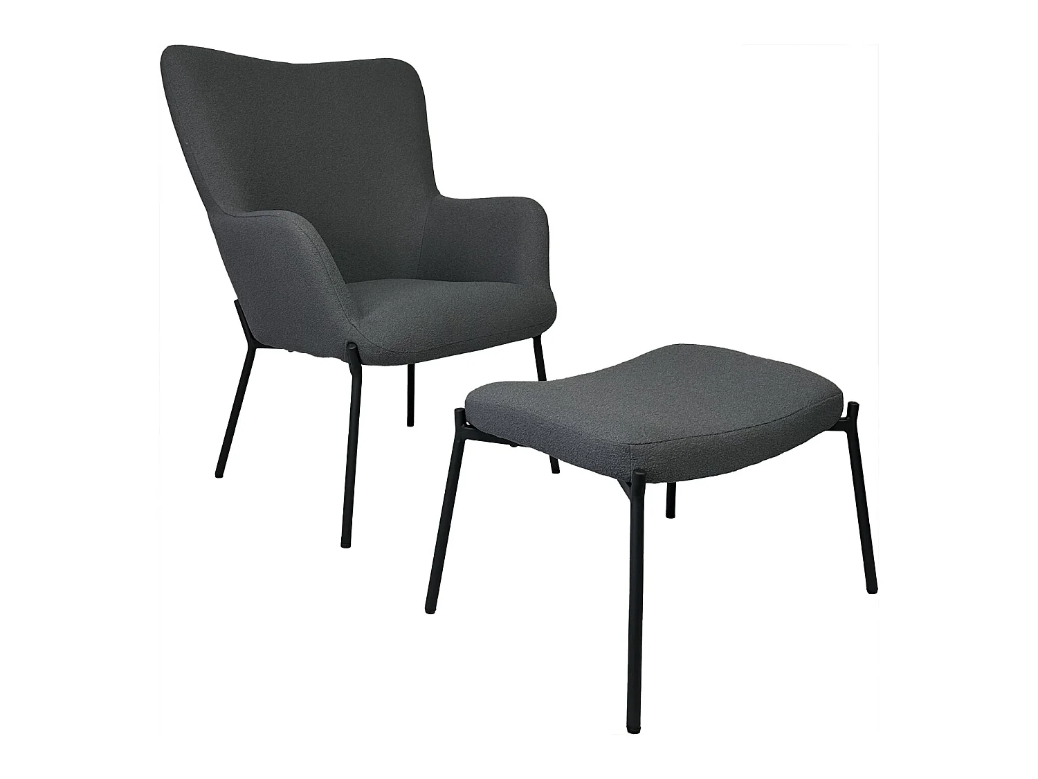 Cadeirão de tecido de laço cinzento com apoio para os pés EIRA