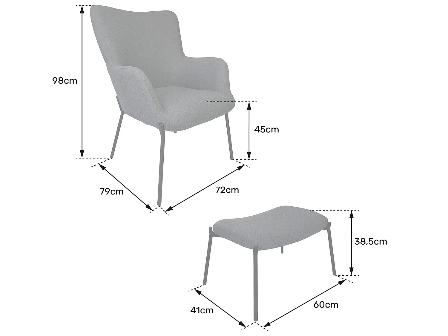 Fauteuil en tissu boucle gris avec repose-pieds EIRA - HAPPY GARDEN