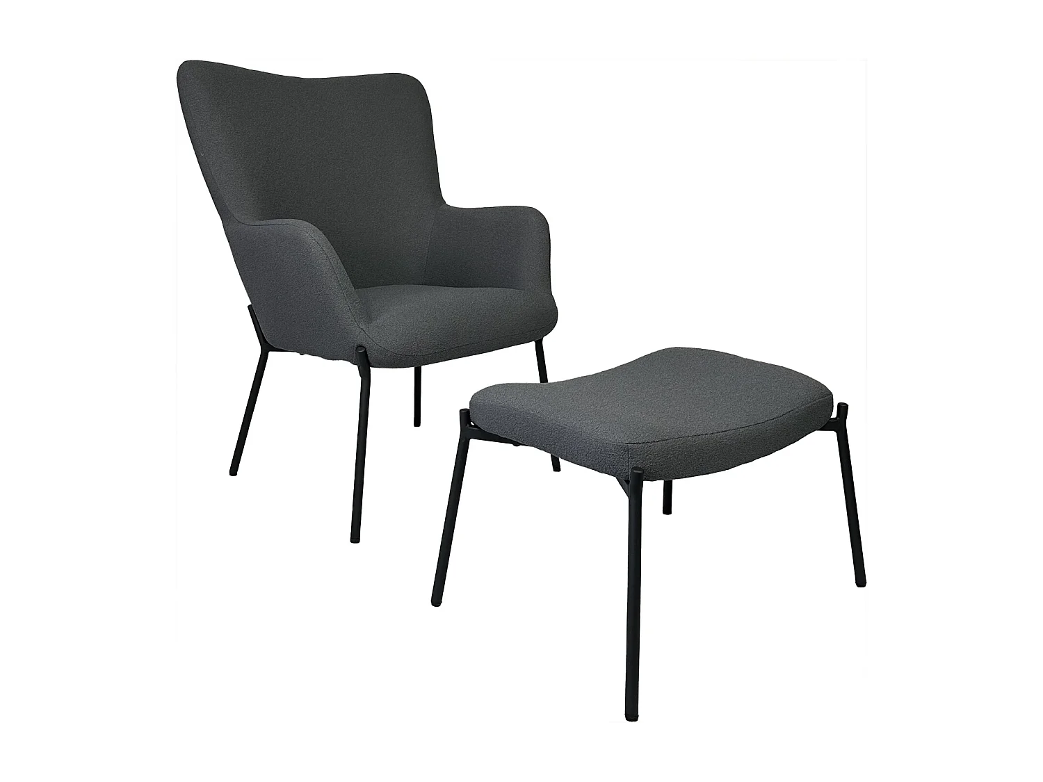 Fauteuil en tissu boucle gris avec repose-pieds EIRA - HAPPY GARDEN