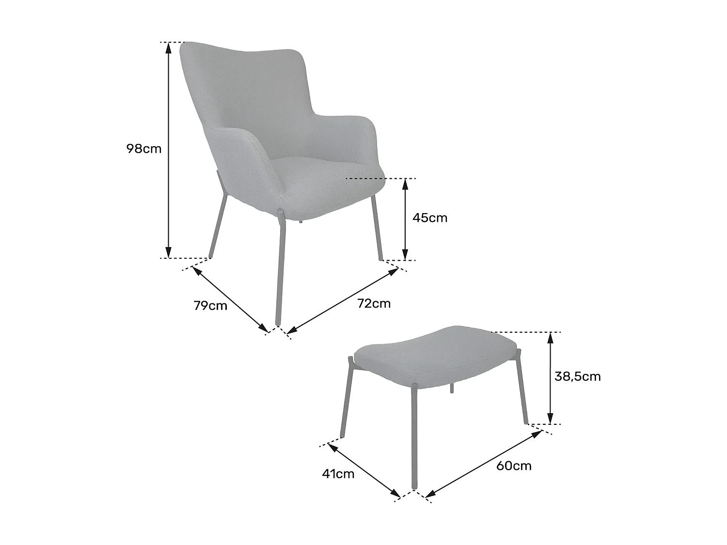 Fauteuil en tissu boucle gris avec repose-pieds EIRA - HAPPY GARDEN