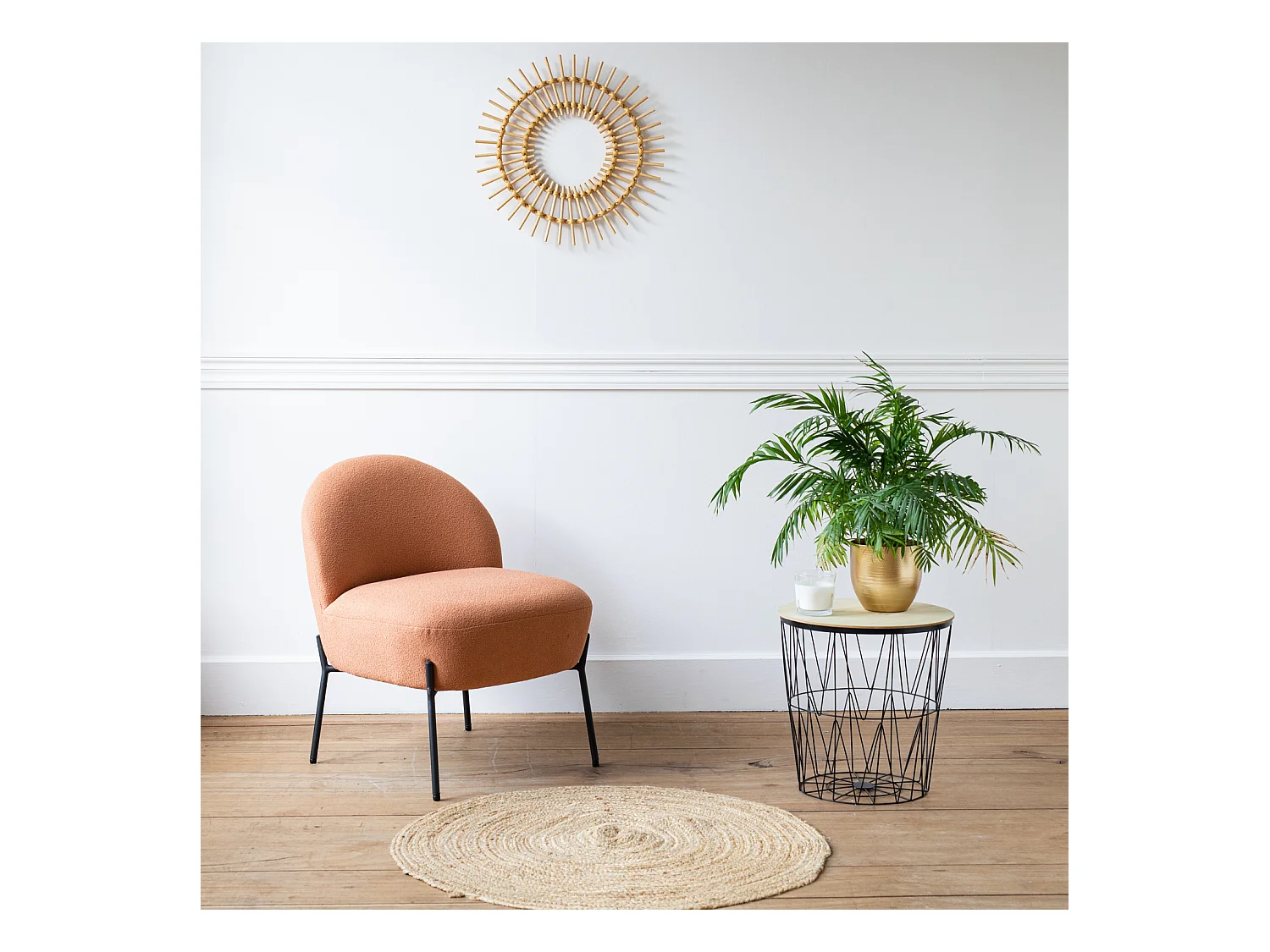 Fauteuil en tissu boucle rouille HELMI - HAPPY GARDEN