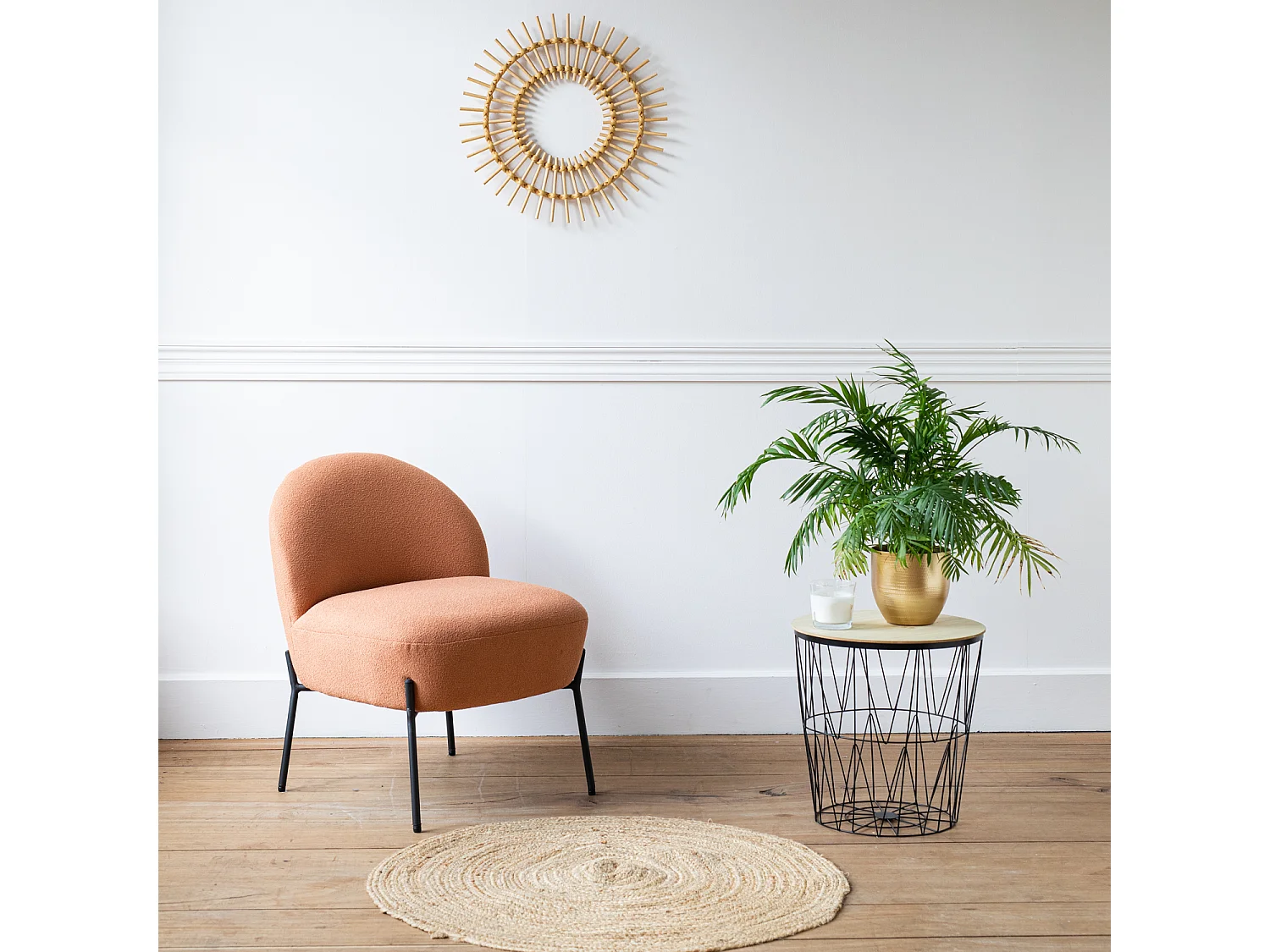 Fauteuil en tissu boucle rouille HELMI - HAPPY GARDEN