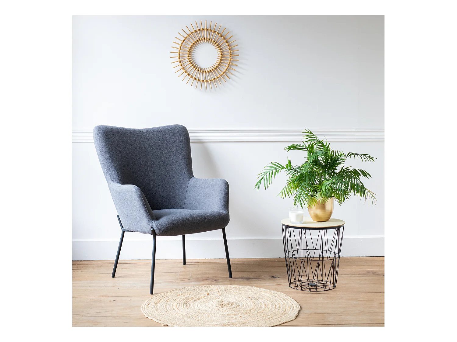 Fauteuil en tissu boucle gris EIRA - HAPPY GARDEN