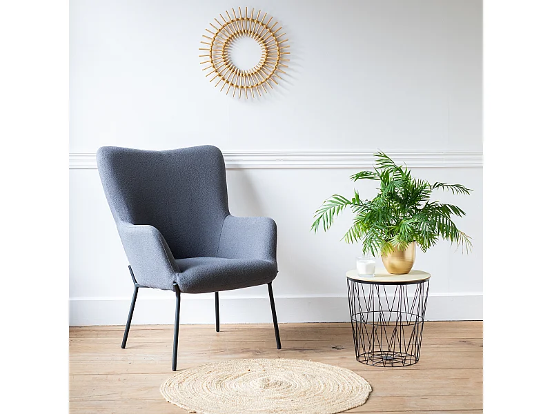 Fauteuil en tissu boucle gris EIRA - HAPPY GARDEN
