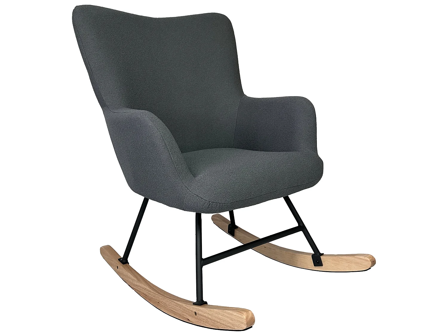 Fauteuil à bascule en tissu boucle gris KAIRA - HAPPY GARDEN