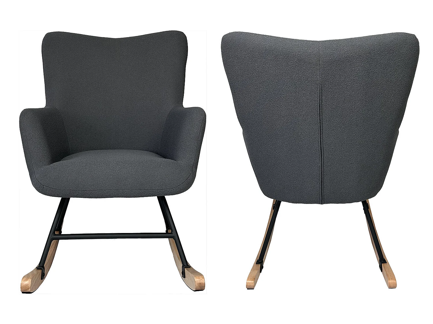 Fauteuil à bascule en tissu boucle gris KAIRA - HAPPY GARDEN