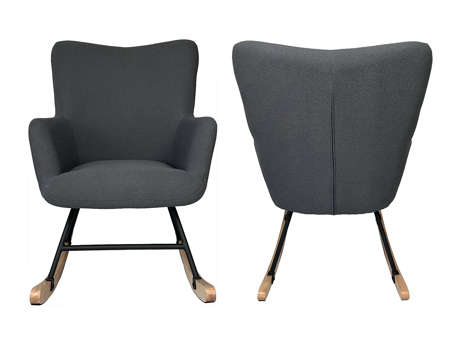 Fauteuil à bascule en tissu boucle gris KAIRA - HAPPY GARDEN