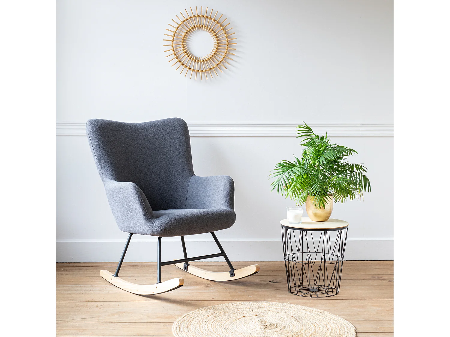 Fauteuil à bascule en tissu boucle gris KAIRA - HAPPY GARDEN