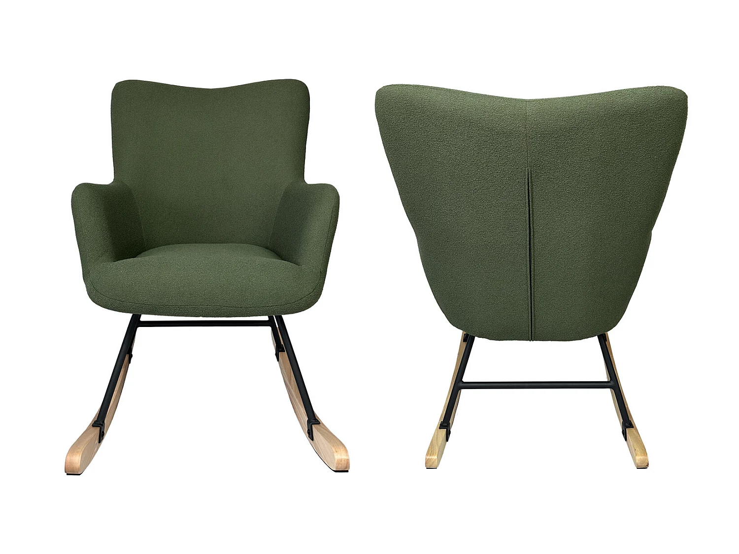 Schommelstoel in kaki groene lusstof KAIRA