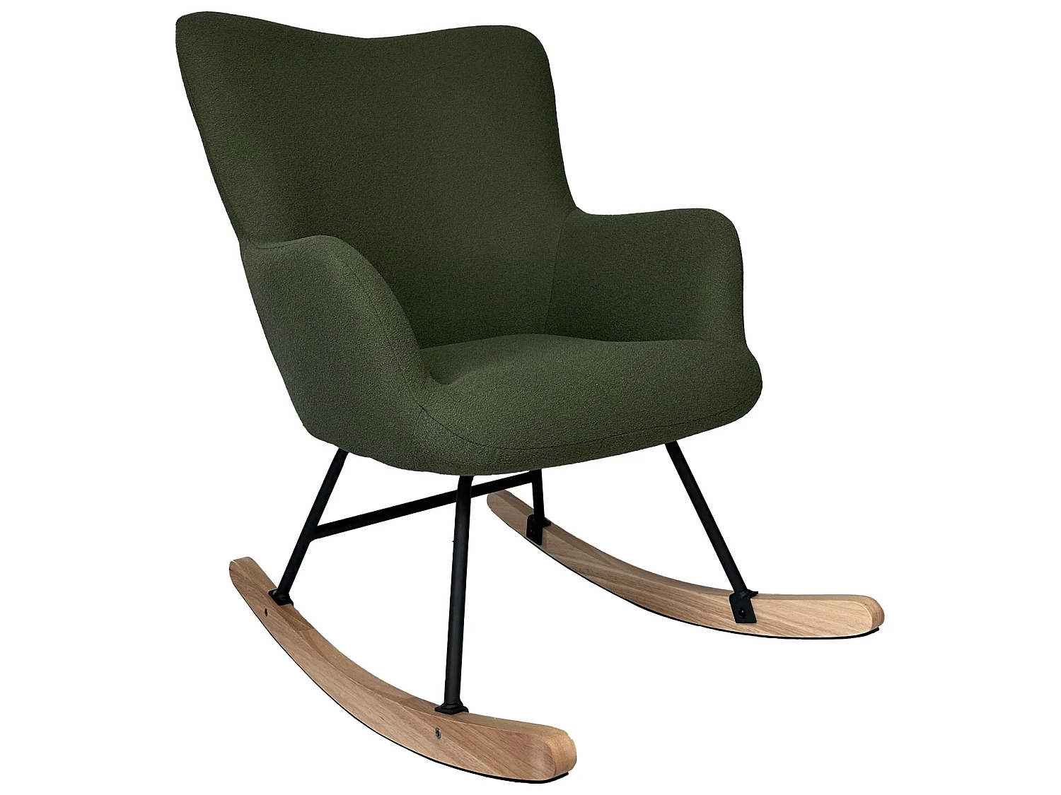 Schommelstoel in kaki groene lusstof KAIRA