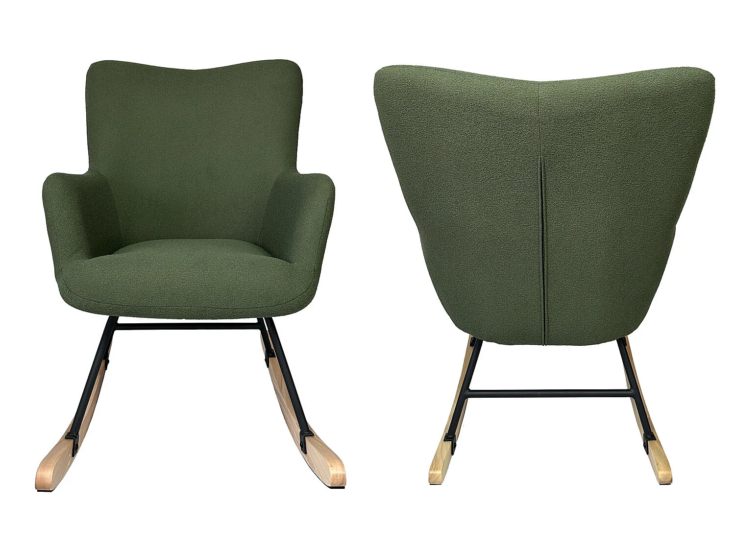 Schommelstoel in kaki groene lusstof KAIRA