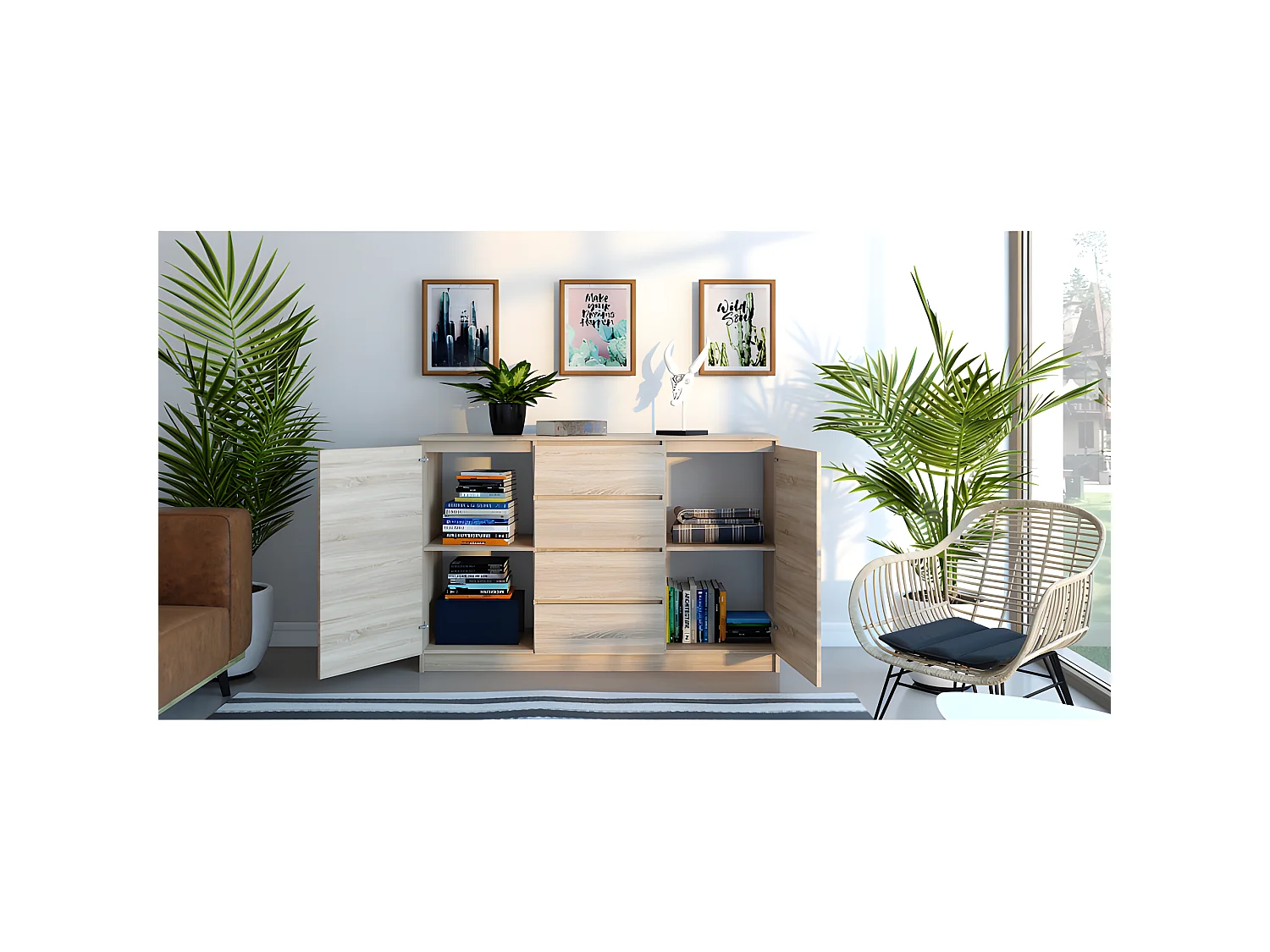 PARME 140 | Moderne geräumige Kommode 97x140x40 cm | 2 Türen + 4 Schubladen | Aufbewahrungsmöbel Schlafzimmer Wohnzimmer Kinderzimmer