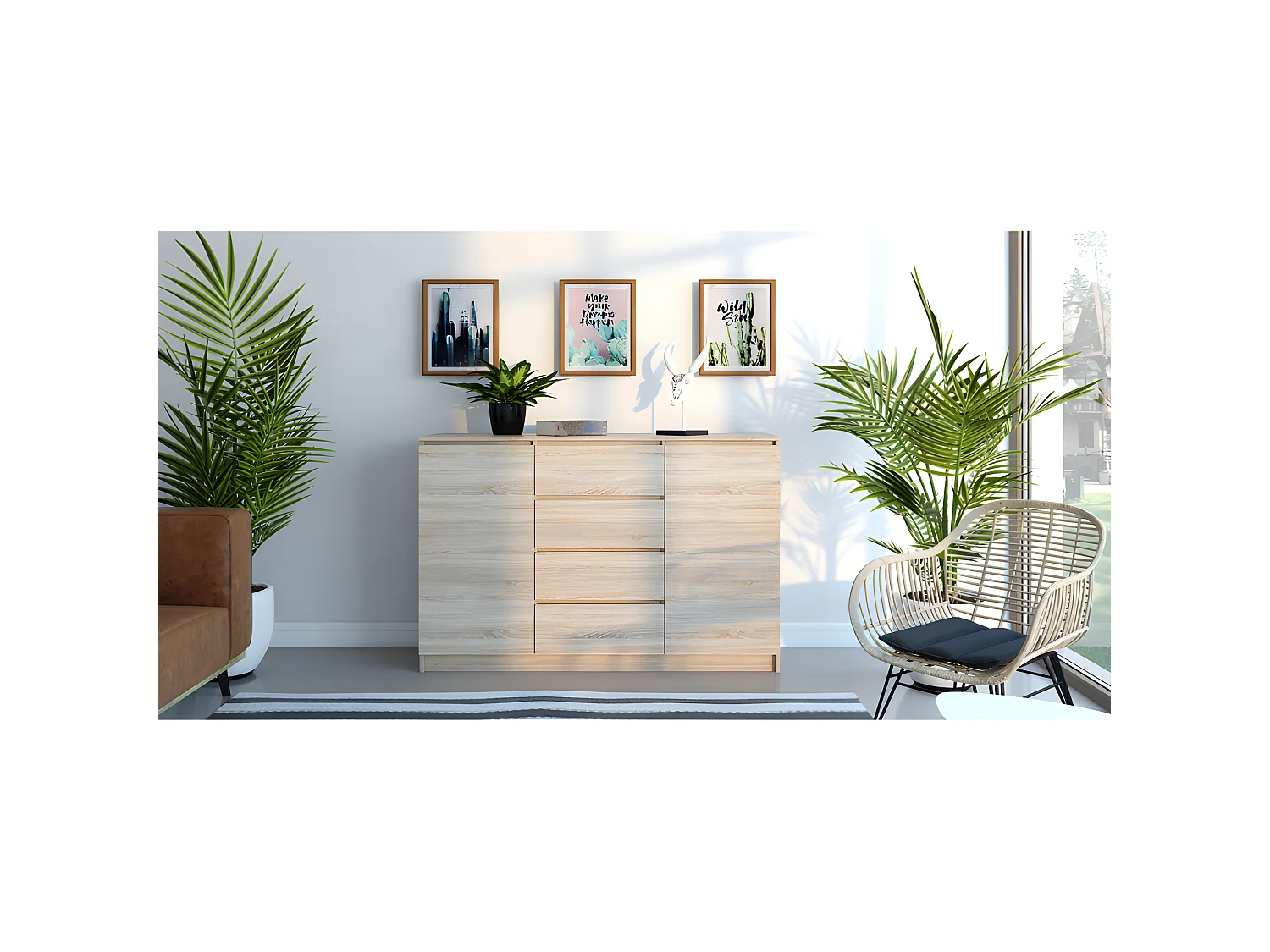 PARME 140 | Moderne geräumige Kommode 97x140x40 cm | 2 Türen + 4 Schubladen | Aufbewahrungsmöbel Schlafzimmer Wohnzimmer Kinderzimmer