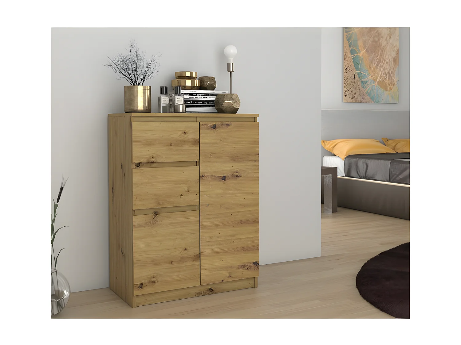 PARMA | Cómoda  moderna para dormitorio / salón / oficina 97x70x40 cm | Aparador Mueble de entrada con 2 puertas y 2 cajones | Diseño moderno