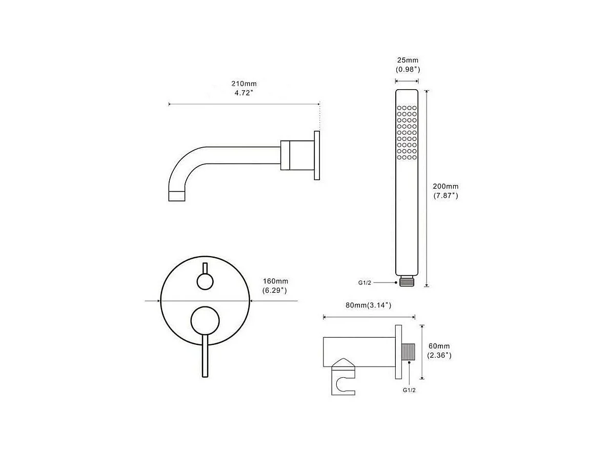 Mitigeur baignoire à encastrer avec douchette CARLOW acier brossé
