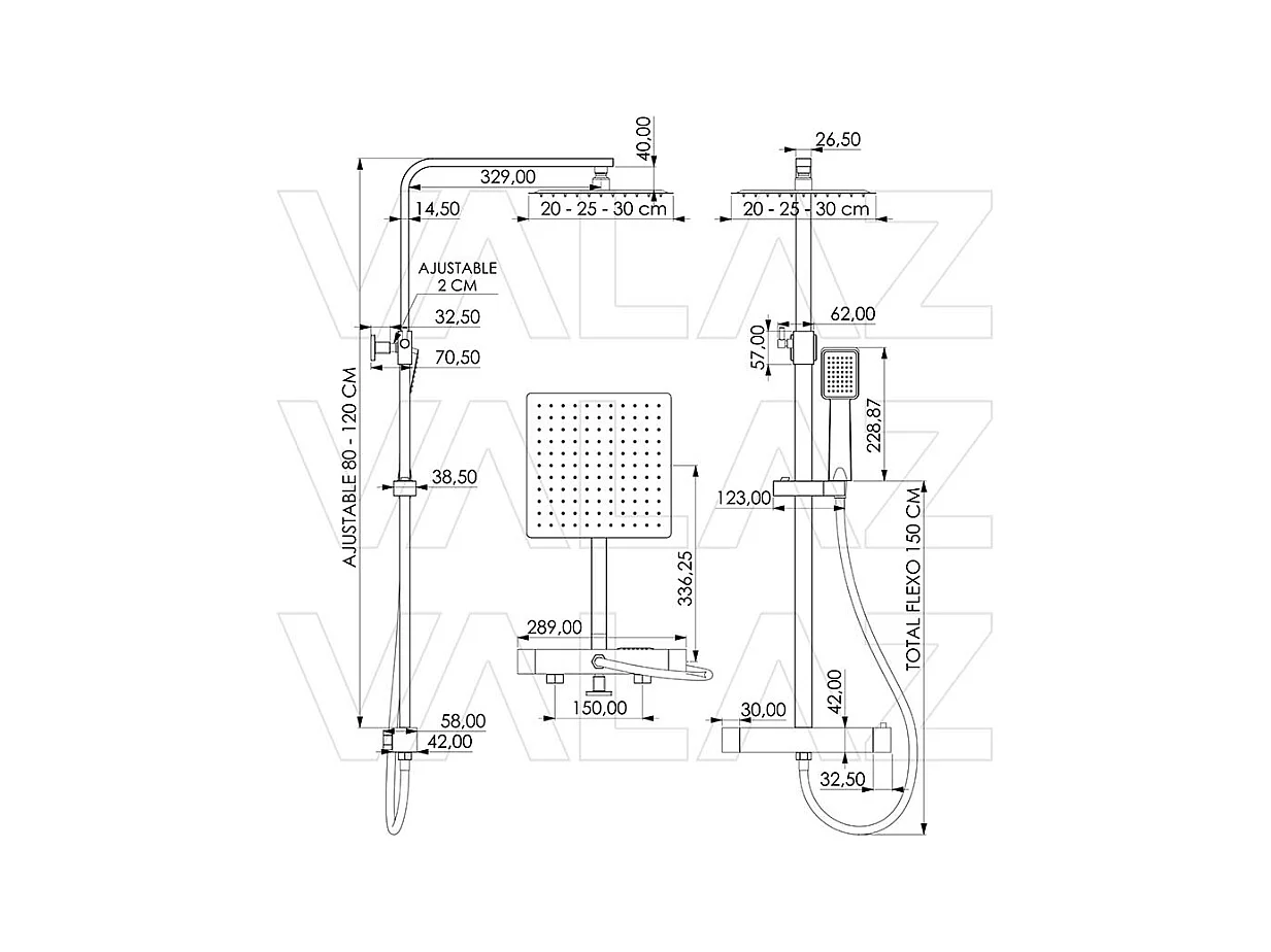 Colonne de douche thermostatique NILA noir mat 20 cm x 20 cm