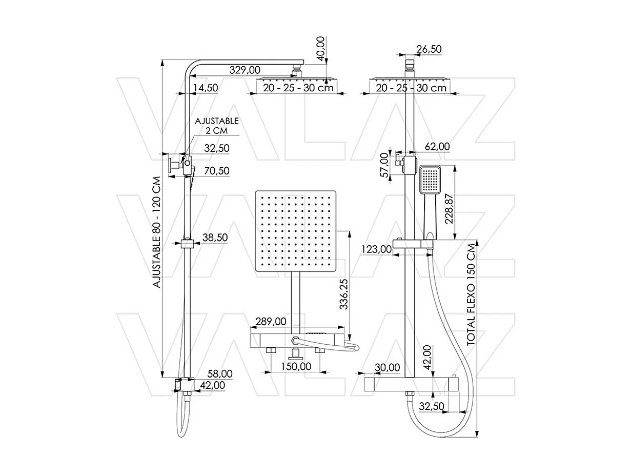 Colonne de douche thermostatique NILA noir mat 20 cm x 20 cm
