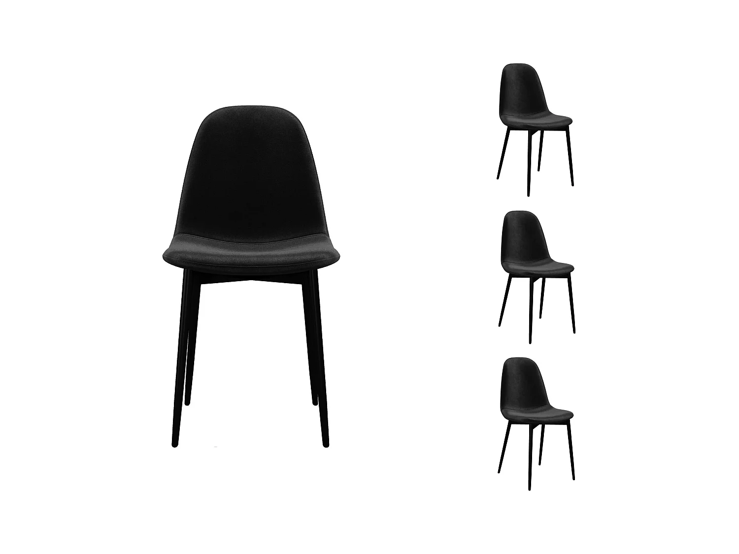 SALLY-Silla de terciopelo negro con patas de metal pack de 4 sillas)