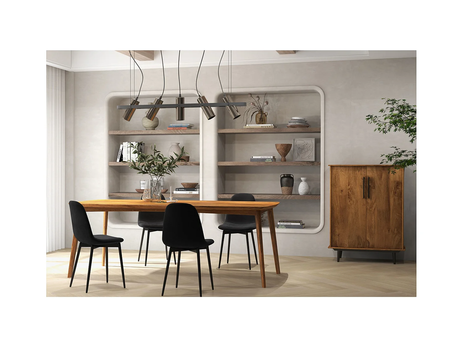 SALLY-Silla de terciopelo negro con patas de metal pack de 4 sillas)