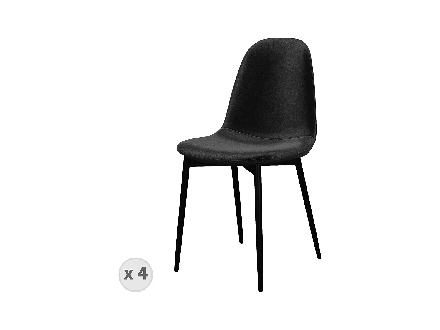 SALLY-Chaise velours Noir lot de 4 chaises