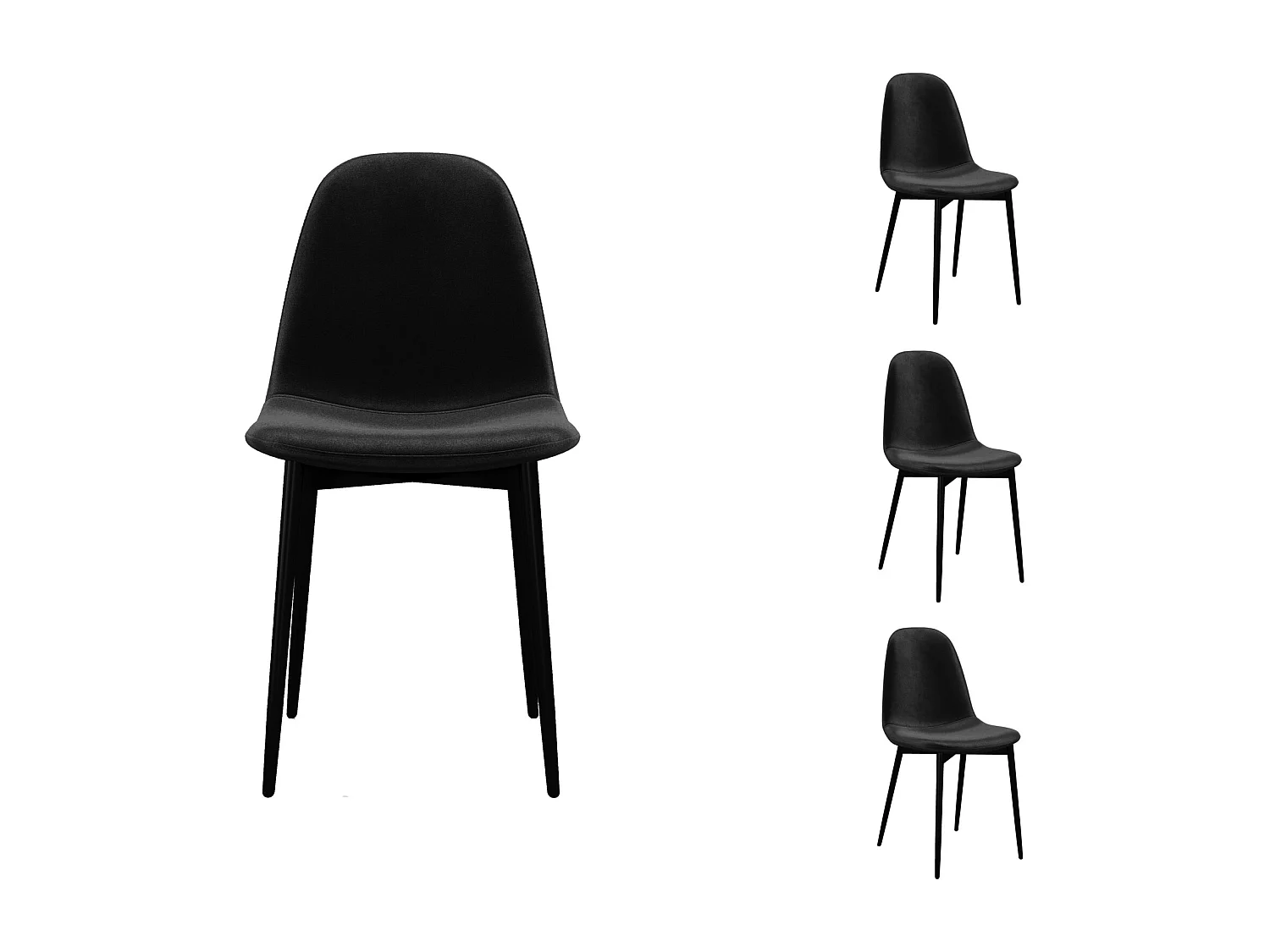 SALLY-Sedia in velluto nero con gambe in metallo set di 4 sedie