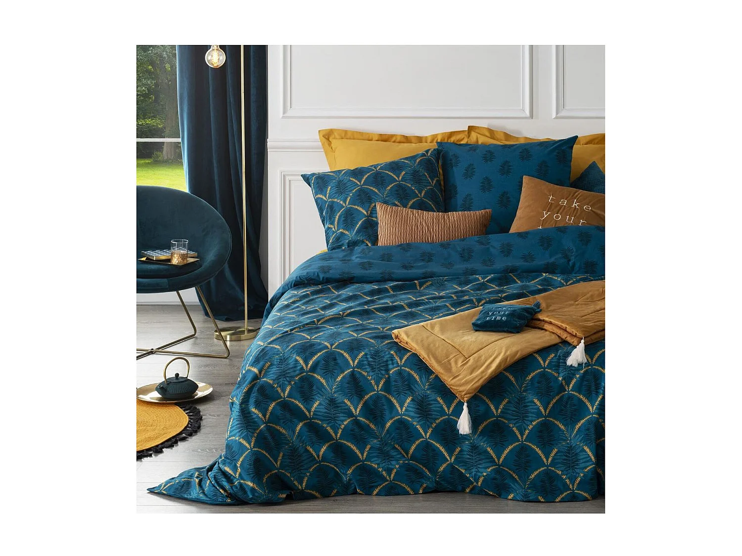 Parure de lit 2 Personnes 240 x 220 cm Housse de couette et 2 taies Imprimé Art déco