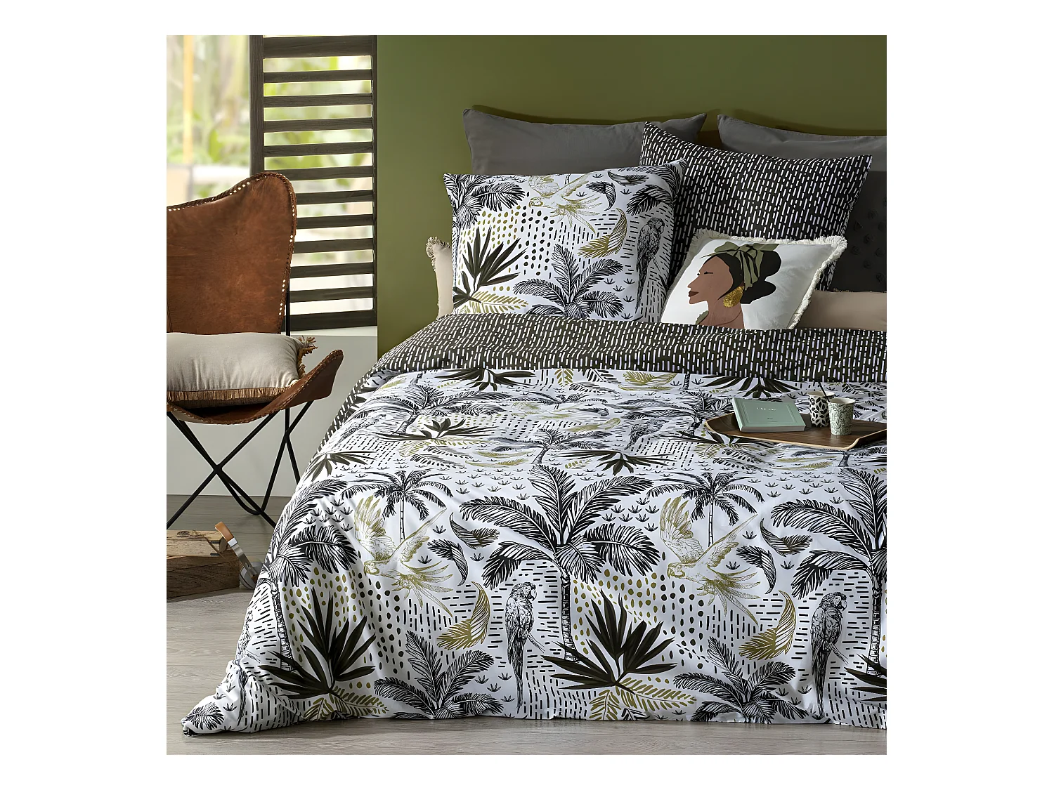 Parure de lit 2 Personnes 240 x 220 cm Housse de couette avec 2 taies Imprimé Cuba