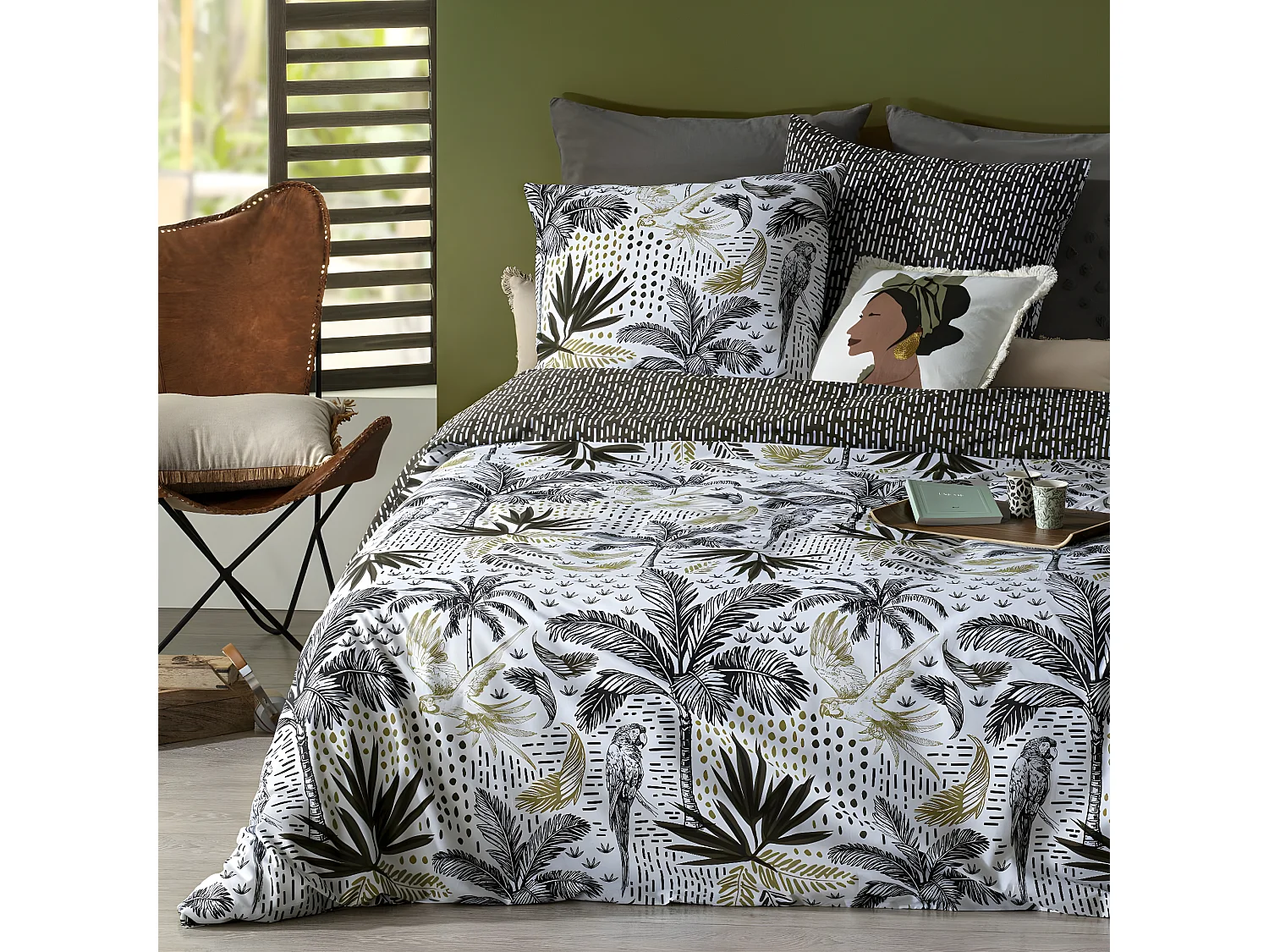 Parure de lit 2 Personnes 240 x 220 cm Housse de couette avec 2 taies Imprimé Cuba