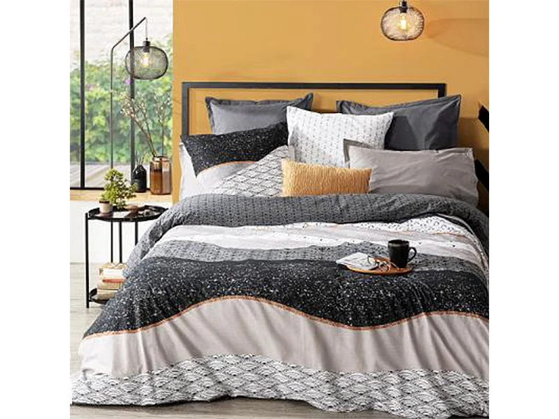 Parure de Lit 3 Pièces "Moutain" 220x240cm Noir & Blanc
