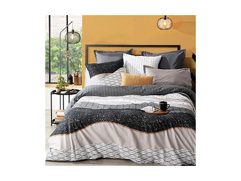 Parure de Lit 3 Pièces "Moutain" 220x240cm Noir & Blanc