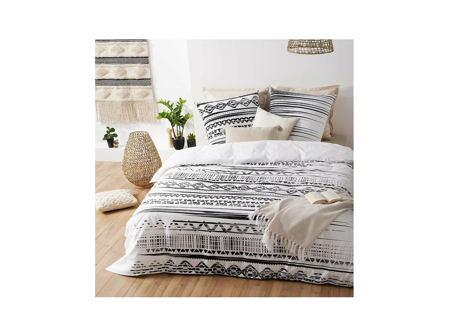 Parure de lit 2 Personnes 240 x 220 cm Housse de couette avec 2 taies imprimé Ethnik