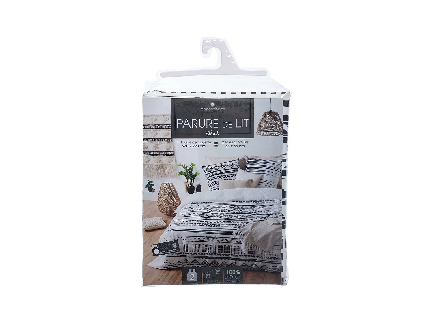 Parure de lit 2 Personnes 240 x 220 cm Housse de couette avec 2 taies imprimé Ethnik