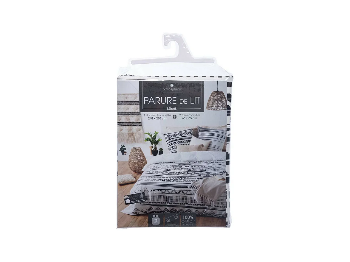 Parure de lit 2 Personnes 240 x 220 cm Housse de couette avec 2 taies imprimé Ethnik