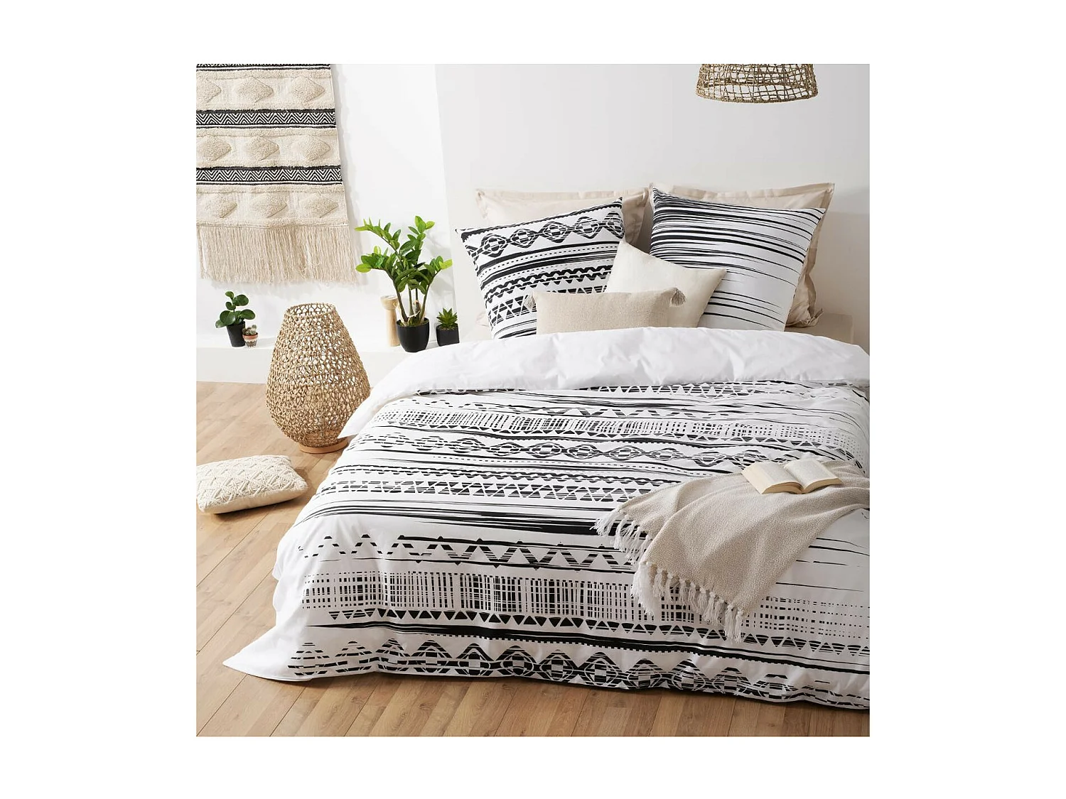 Parure de lit 2 Personnes 240 x 220 cm Housse de couette avec 2 taies imprimé Ethnik