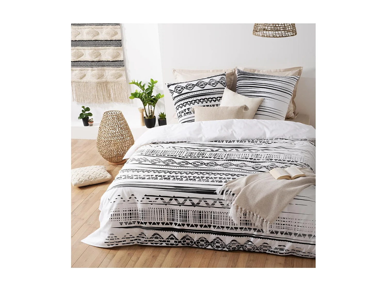 Parure de lit 2 Personnes 240 x 220 cm Housse de couette avec 2 taies imprimé Ethnik