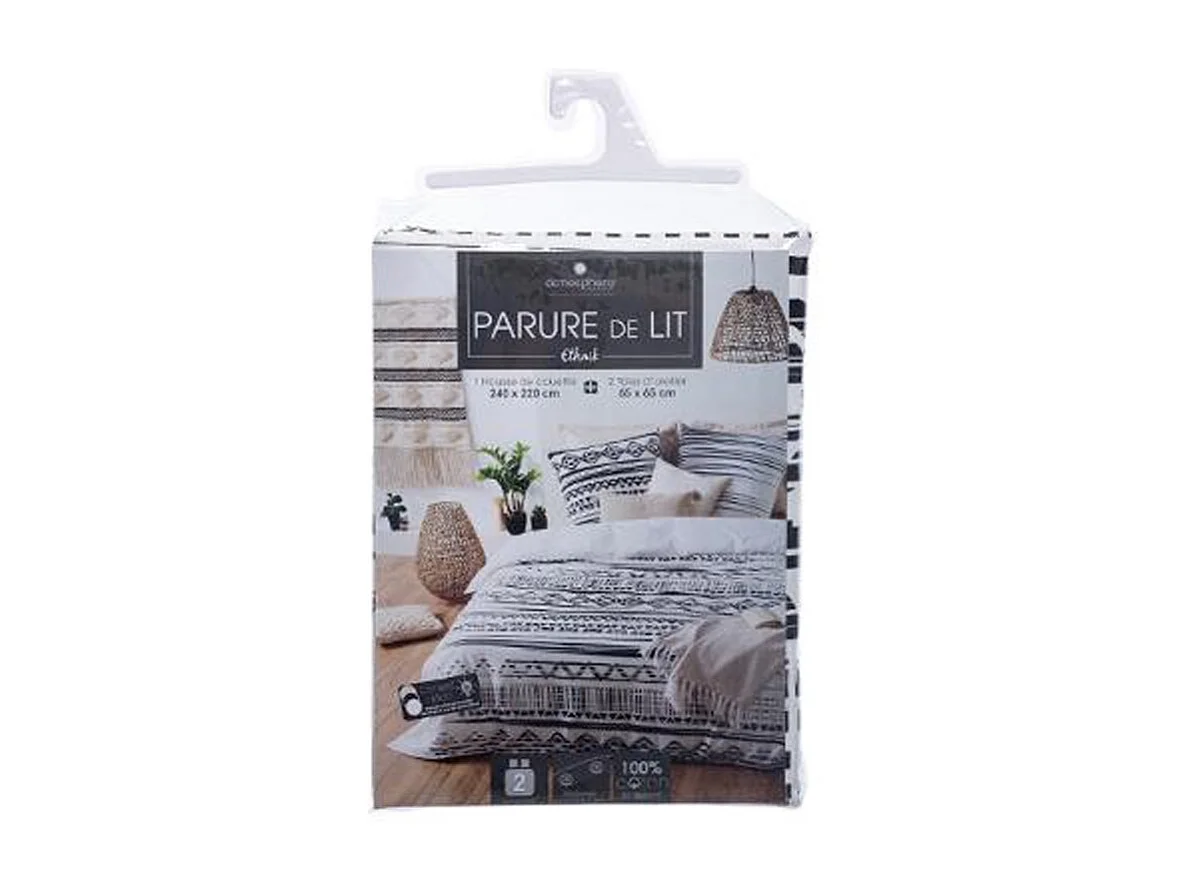 Parure de lit 2 Personnes 240 x 220 cm Housse de couette avec 2 taies imprimé Ethnik