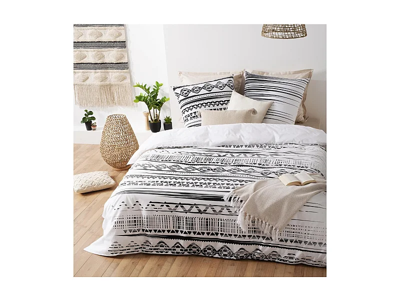 Parure de lit 2 Personnes 240 x 220 cm Housse de couette avec 2 taies imprimé Ethnik