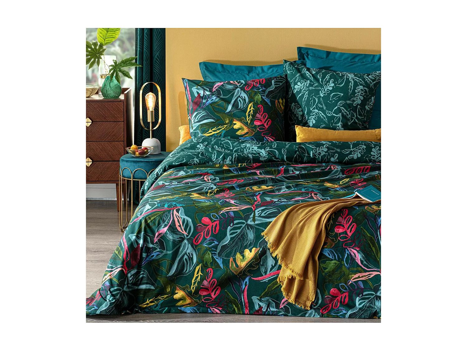 Parure de lit 2 Personnes 240 x 220 cm Housse de couette avec 2 taies Imprimé Selva