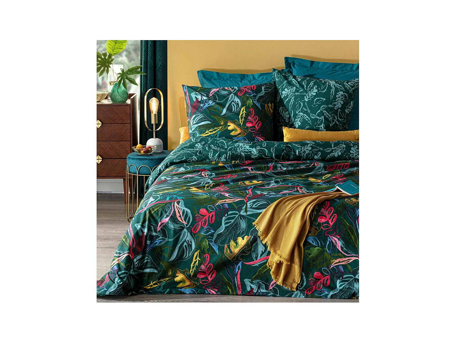 Parure de lit 2 Personnes 240 x 220 cm Housse de couette avec 2 taies Imprimé Selva