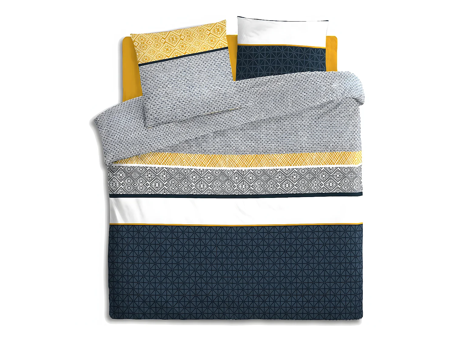 Parure de lit 2 Personnes 240 x 220 cm Housse de couette avec 2 taies imprimé Rayures Ethnik