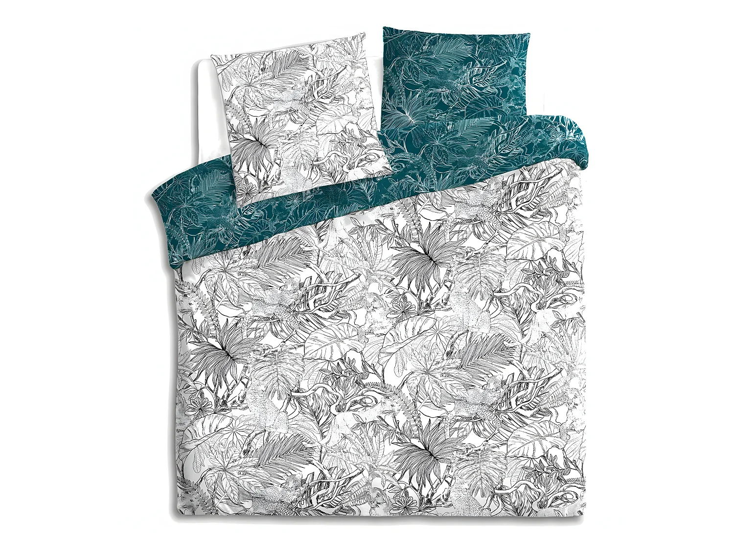 Parure de lit 2 Personnes 240 x 220 cm Housse de couette avec 2 taies imprimé Jungle