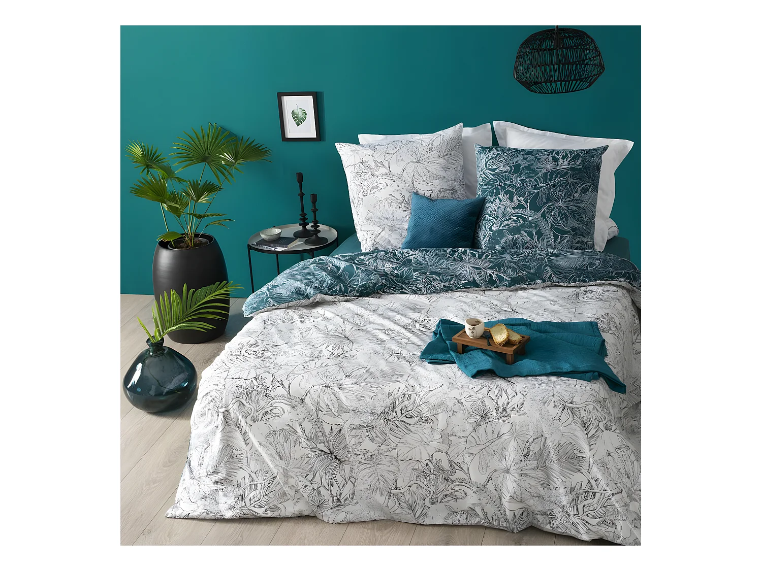 Parure de lit 2 Personnes 240 x 220 cm Housse de couette avec 2 taies imprimé Jungle