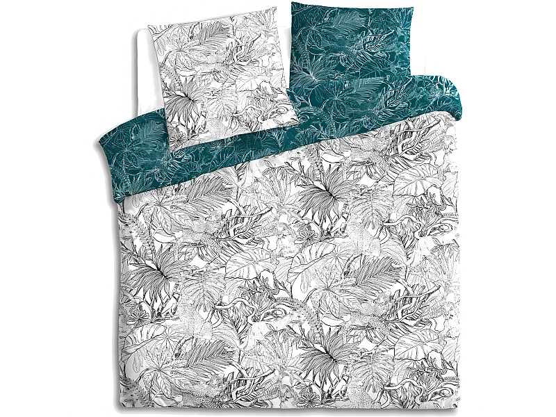 Parure de lit 2 Personnes 240 x 220 cm Housse de couette avec 2 taies imprimé Jungle