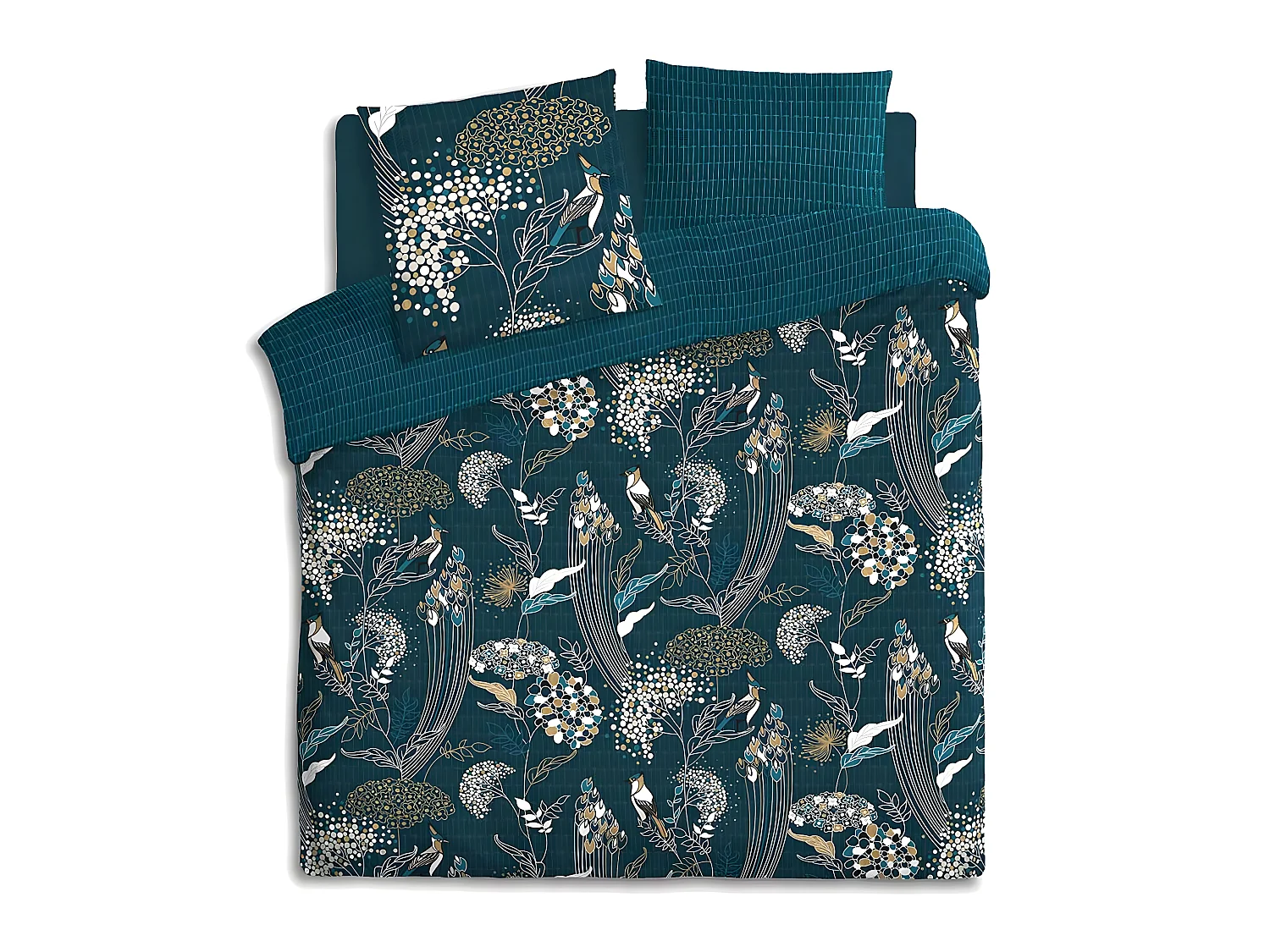 Parure de lit 2 Personnes 240 x 220 cm Housse de couette avec 2 taies Imprimé Art D Paon