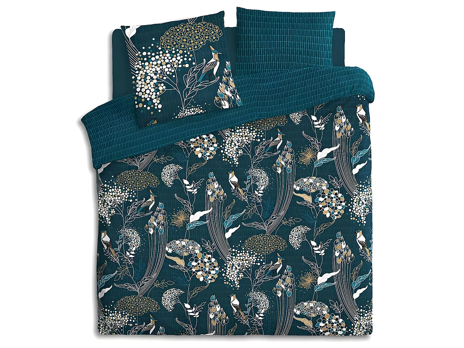 Parure de lit 2 Personnes 240 x 220 cm Housse de couette avec 2 taies Imprimé Art D Paon