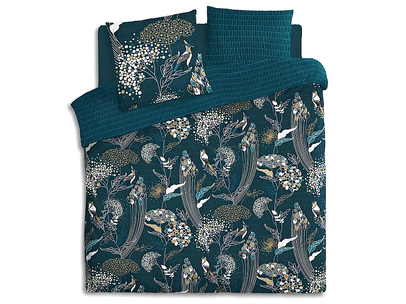 Parure de lit 2 Personnes 240 x 220 cm Housse de couette avec 2 taies Imprimé Art D Paon