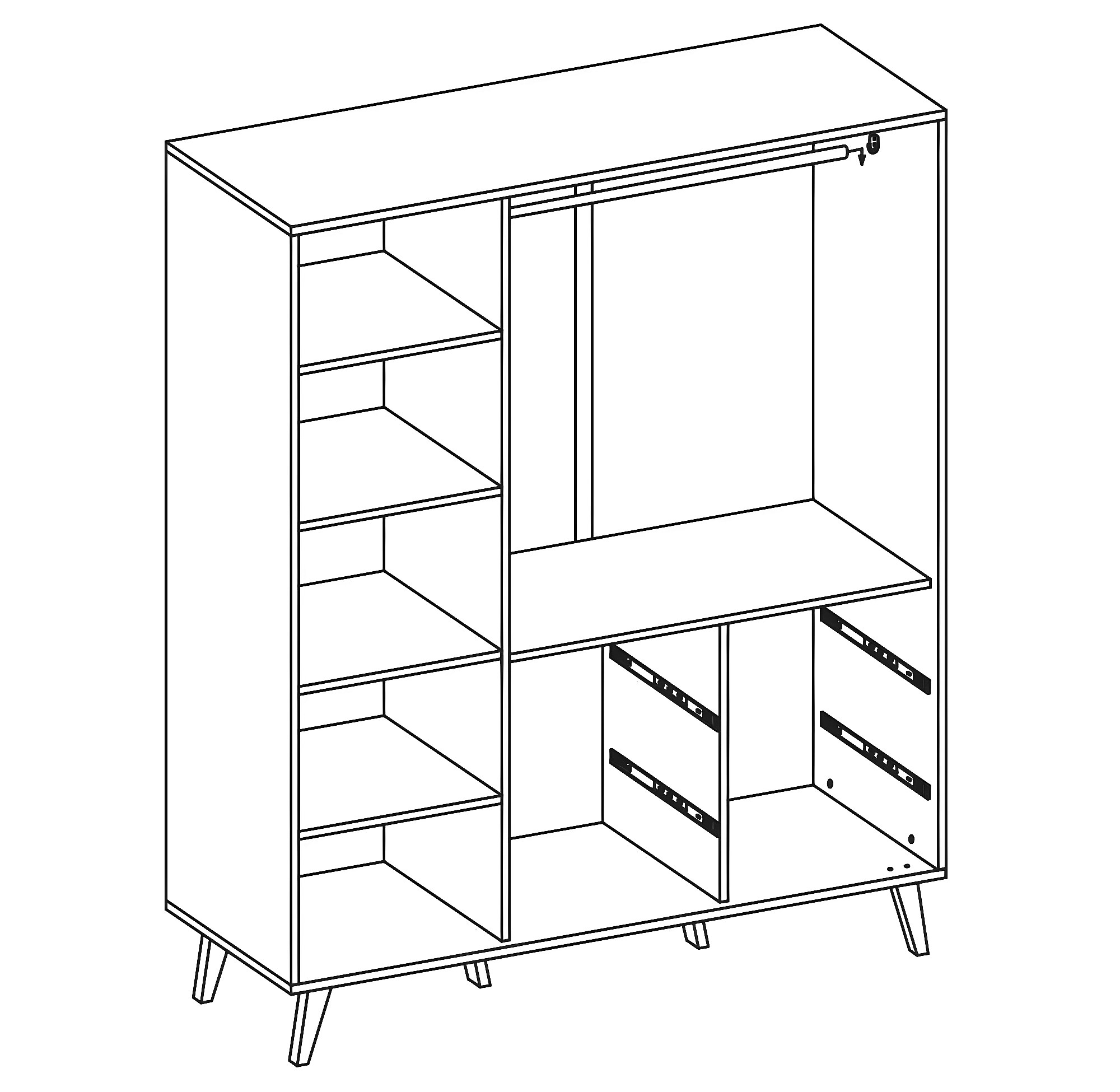 FIGO Armoire 3 portes style scandinave 4 tiroirs + tringle à